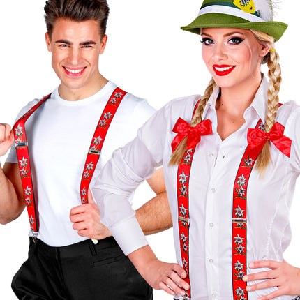 Tiroler Edelweiss bretels oktoberfeest rood — foto 3