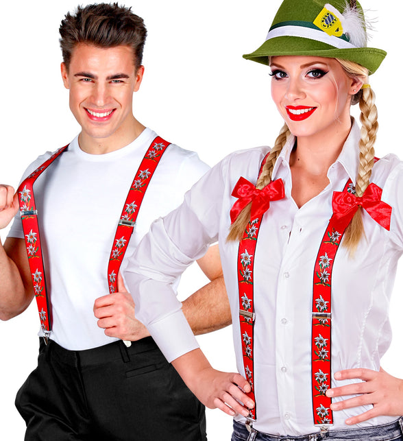 Tiroler Edelweiss bretels oktoberfeest rood — foto 3