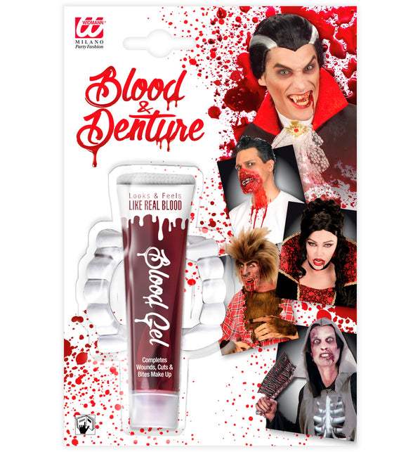 Vampier tanden Dracula gebit met bloed