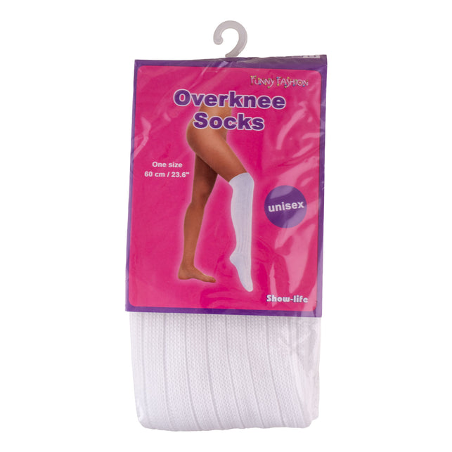 Witte sokken volwassenen in verpakking, overknee 60 cm in één maat en unisex