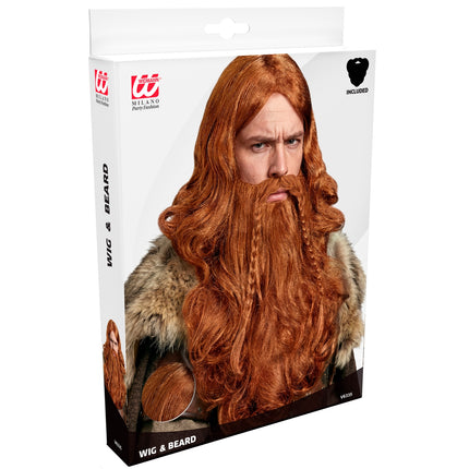 Viking pruik met baard en snor blond — foto 3