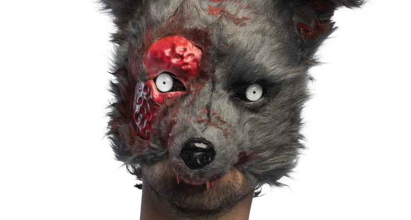 Pluchen halfmasker Bloederige weerwolf grijs Halloween