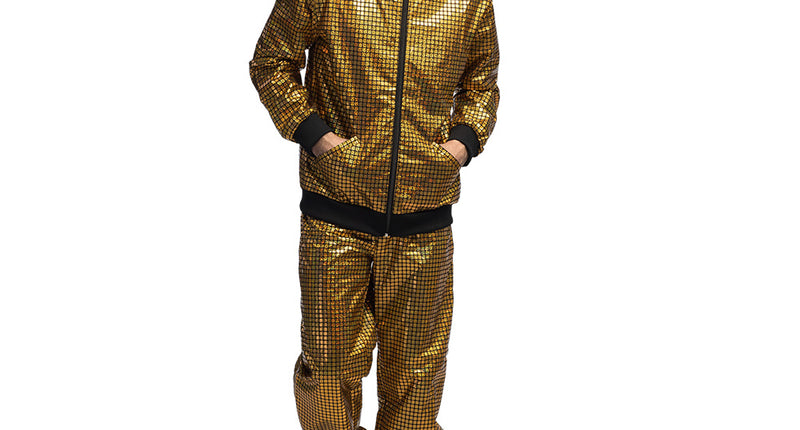 Disco diamond trainingspak heren goud spiegelend