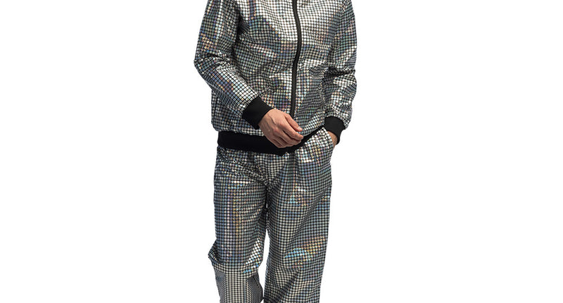 Disco diamond trainingspak heren zilver glanzend