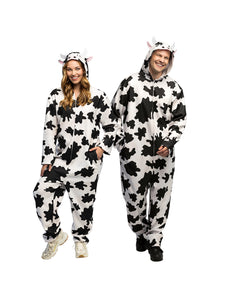Wit pluche koeienpak volwassenen jumpsuit