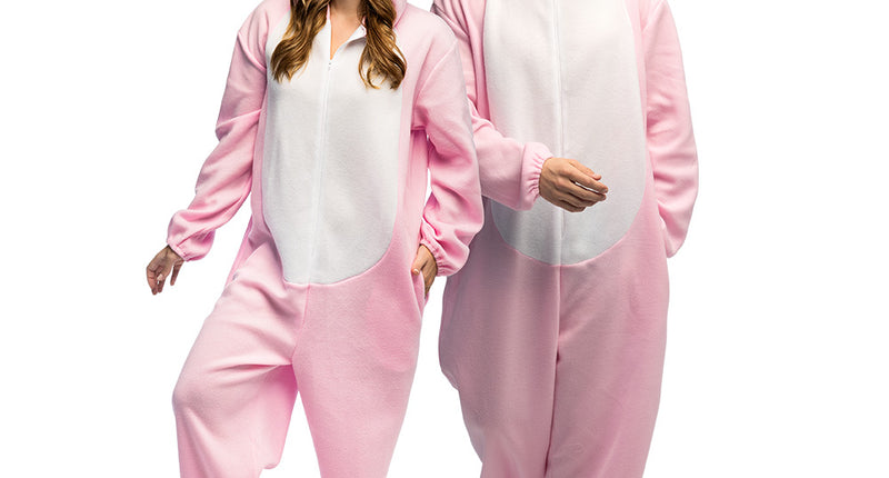 Roze pluche varkenspak volwassenen jumpsuit