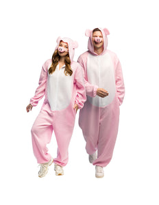 Roze pluche varkenspak volwassenen jumpsuit