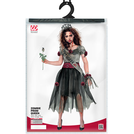 Zombie gala koningin jurk dames in verpakking met jurk, riem, sjerp, pols-corsage en tiara