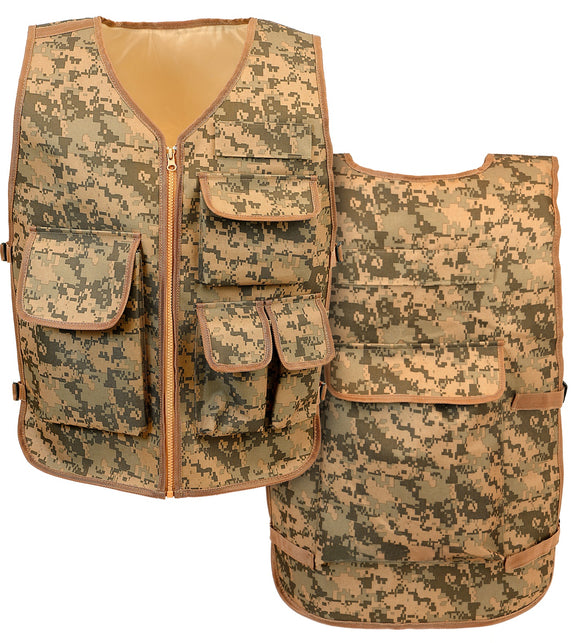 Camouflage tactisch gilet voor- en achterkant met beige voering en verstelbare zijbanden