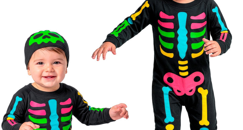 Gekleurd skelet jumpsuit voor jongens vooraanzicht – kostuums