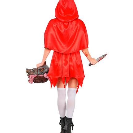 Zombie rode capelet jurk dames achterkant met rode capelet en opgezette capuchon
