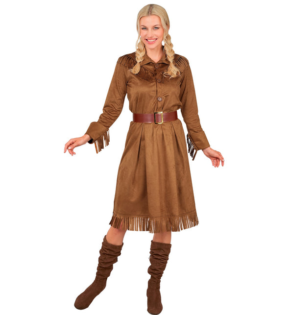 Western girl jurk dames met knoopsluiting, kraag en plooirok tot de knie