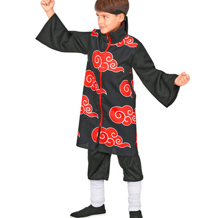 Ninja tuniek jongens zijaanzicht met rode wolken op de voorpanden