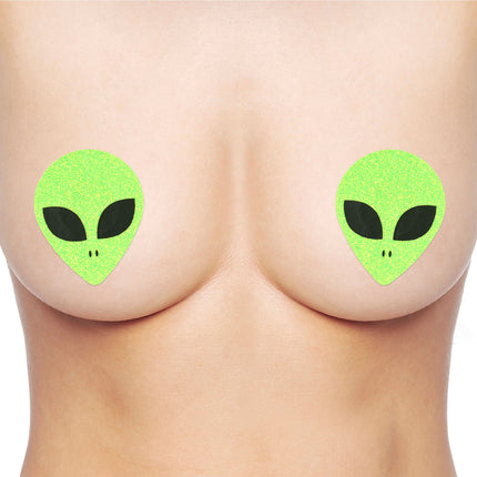 2 tepelstickers alien UV groen