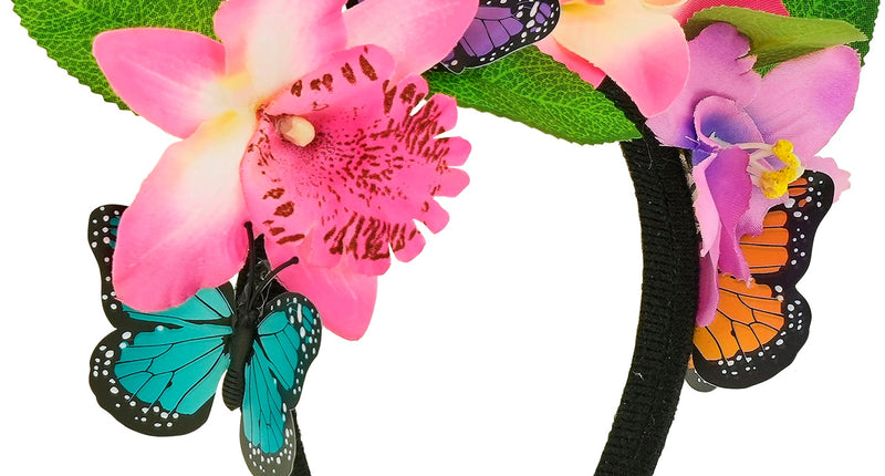 Hoofddeksel bloemen en vlinders voor dames vooraanzicht – accessoires