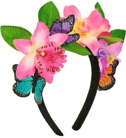 Hoofddeksel bloemen en vlinders voor dames vooraanzicht – accessoires