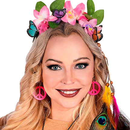 Hoofddeksel bloemen en vlinders voor dames detailopname – accessoires