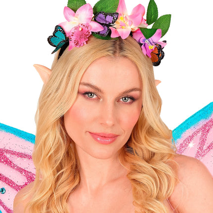Hoofddeksel bloemen en vlinders voor dames achterkant – accessoires