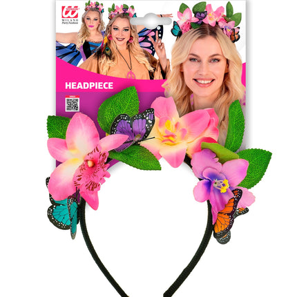 Hoofddeksel bloemen en vlinders voor dames zijaanzicht – accessoires