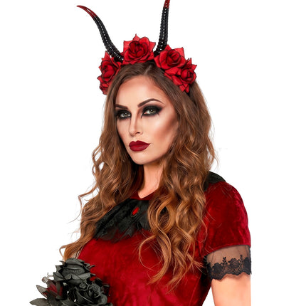Hoofddeksel met hoorns en rood rozen voor dames sfeerbeeld – accessoires