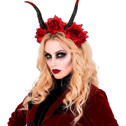 Hoofddeksel met hoorns en rood rozen voor dames productfoto – accessoires