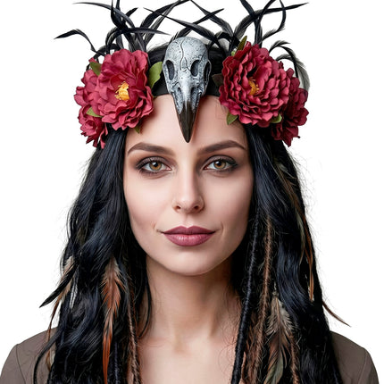 Hoge hoed voodoo gier schedel en bloemen totaalbeeld – hoeden