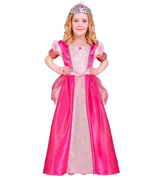 Roze prinsessenjurk kind - zijaanzicht met glittertiara