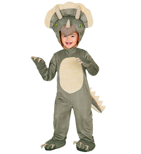 Triceratops jumpsuit jongens vooraanzicht met beige klauwen aan handen en voeten