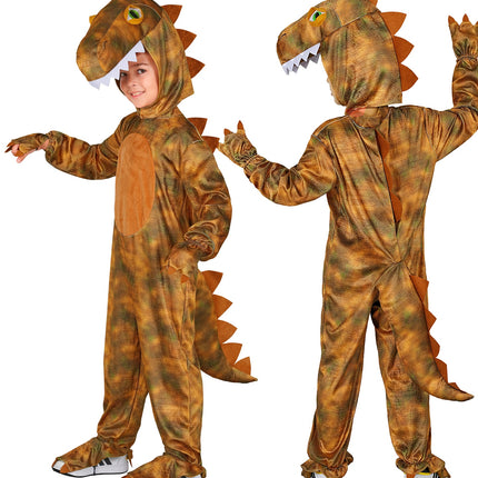Dinojumpsuit jongens voor- en achterkant met klauwen aan handen en voeten