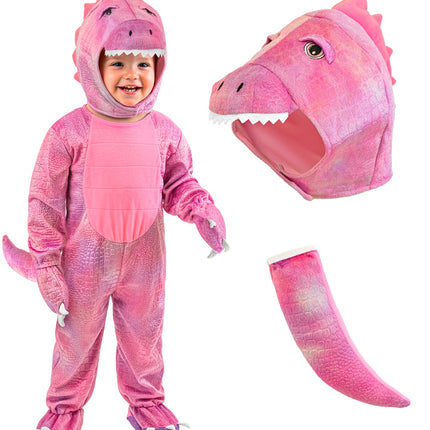 Dinosaurus roze jumpsuit voor meisjes zijaanzicht – kostuums