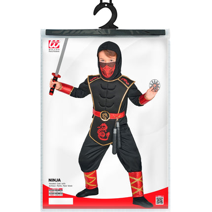 Ninja kostuum jongens in verpakking met maten 116 tot 158 cm