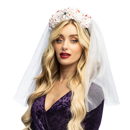 Witte horror-diadeem met sluier