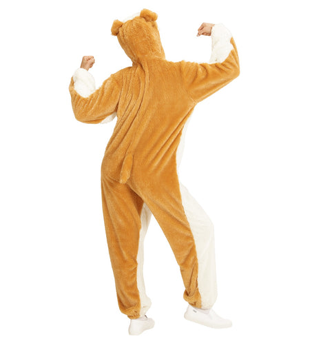 Bulldog pluchepak close-up, zachte hond onesie detail