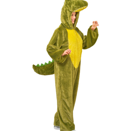 Krokodil in zacht pluche jumpsuit voor volwassenen detailopname – verkleedkleding
