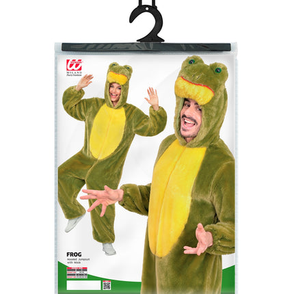 Verpakking van het kikkerpak voor volwassenen met maataanduiding M, L en XL