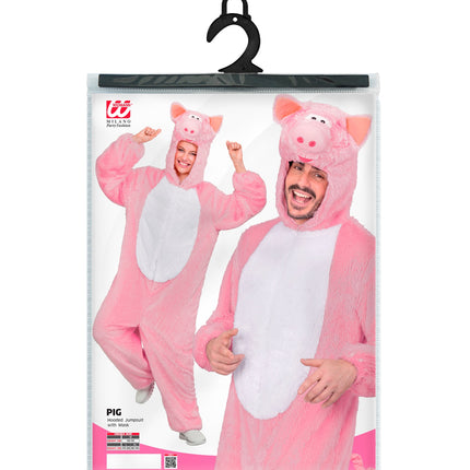 Verpakking van het varkenspak met maatoverzicht M, L en XL op lichaamslengte