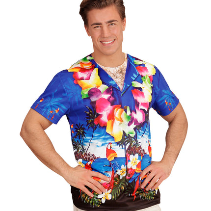 Hawaii 3D shirt achterkant, gespierde zomerbody fotoprint detail