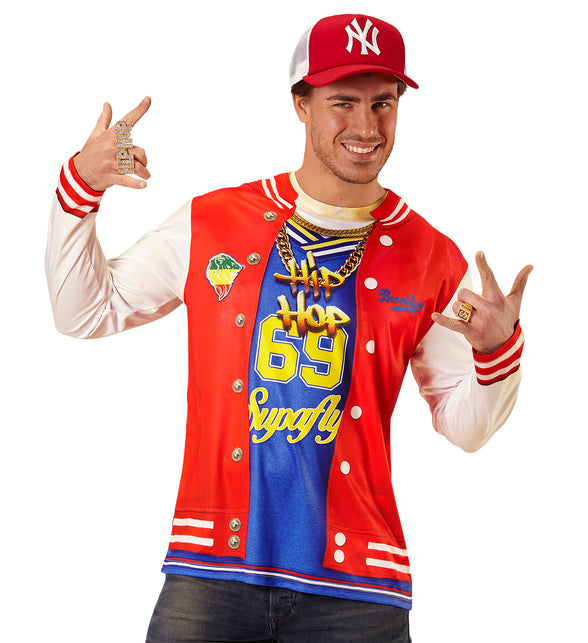 3D hip hop shirt met fotoprint, rapper gangster verkleedshirt heren vooraanzicht