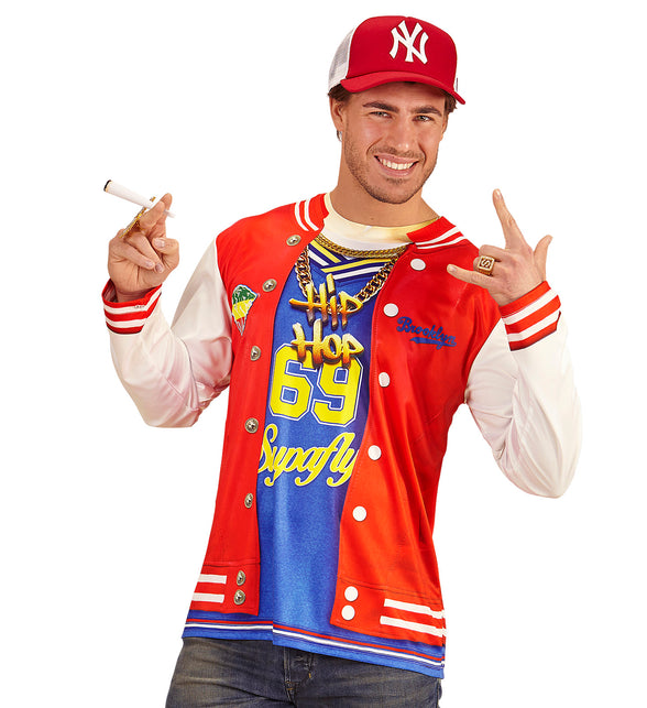 Hip hop fotorealistisch shirt achterkant, rapper kostuum 3D print detail