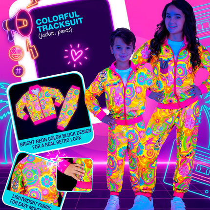 Neon hippie trainingspak kinderen onder uv-licht, tweedelige set met jasje en broek