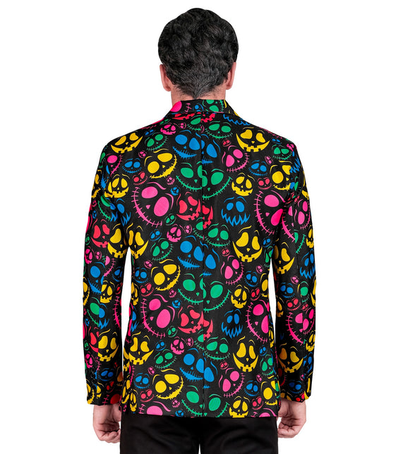 Achterkant van het colbert grappige geesten met all-over neonprint van grijnzende geesten