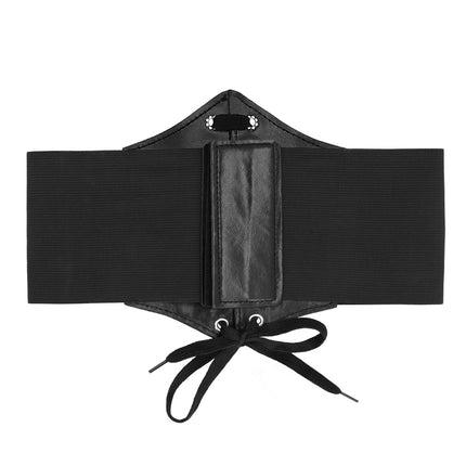 Achterkant van het gothic korset met klittenbandflap en elastische zijbanden
