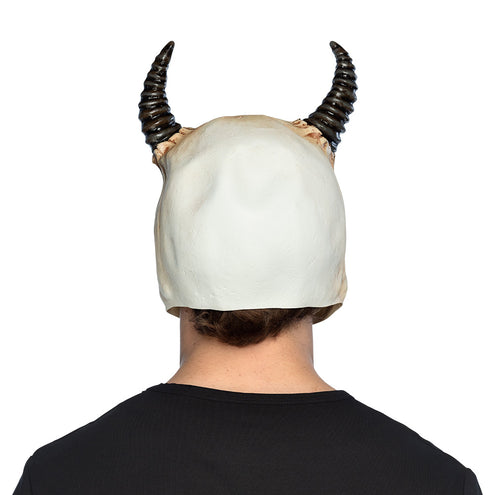 Achterkant van het hoofdmasker ram schedel, latex kap die het hele hoofd bedekt