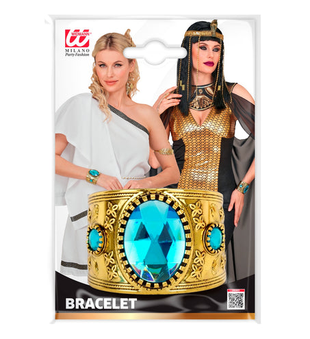 Armband goud met topaas in verpakking Widmann, goudkleurige manchet met blauwe steen