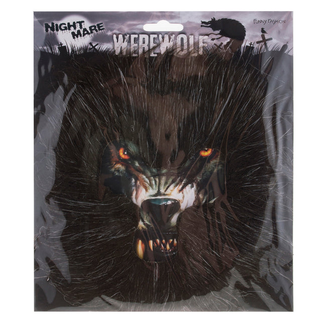Baard weerwolf in verpakking met wolvenkop, Halloween-accessoire van Funny Fashion