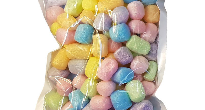 Ballon foam vulling meerkleurig in hersluitbaar zakje met pastelkleurige vlokjes