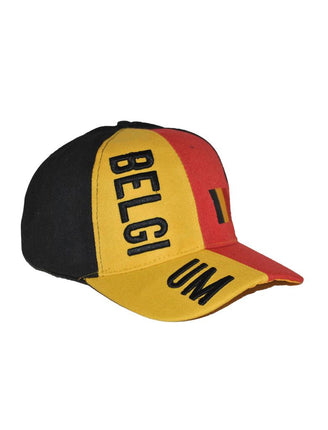 Baseballpet België in zwart, geel en rood met zwarte opdruk BELGIUM op front en klep