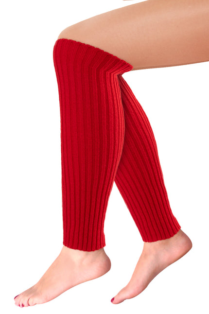 Beenwarmers basic rood, ribgebreide beenstukken van 40 cm over de kuiten, voor een jaren 80-feest
