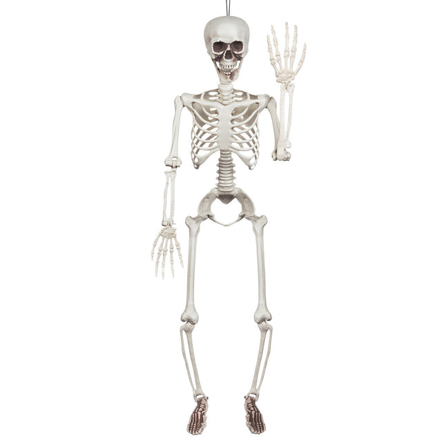 Beweegbaar skelet met één opgeheven, zwaaiende hand als halloweendecoratie