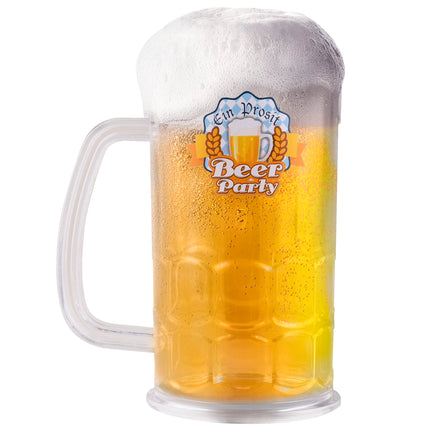 Bierpul 500 ml gevuld met bier en schuimkraag, gefacetteerde ribbels zichtbaar, voor Oktoberfest